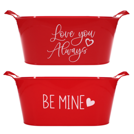 Valentine's Day Red Plastic Sentiment Buckets with Handles, 13 in.