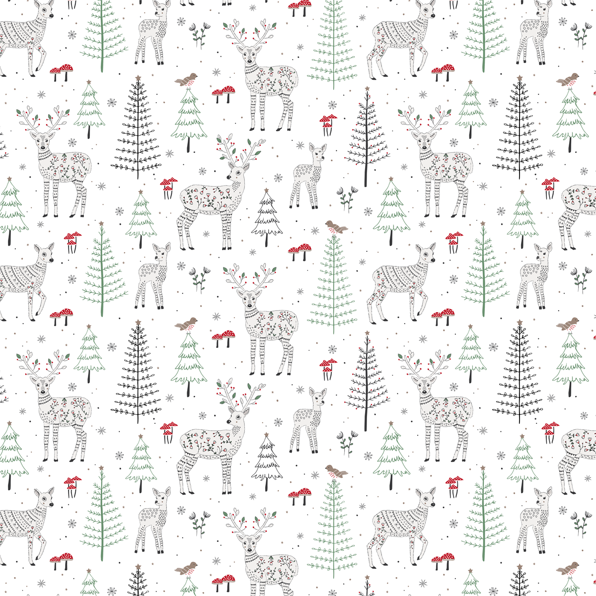 Winter Forest Folk Deer Wrapping Paper