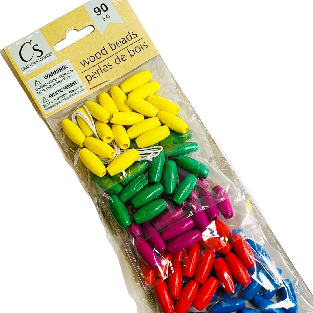 Crafter's Square: Multi-Coloured Wood Oblong Beads (90 pieces)