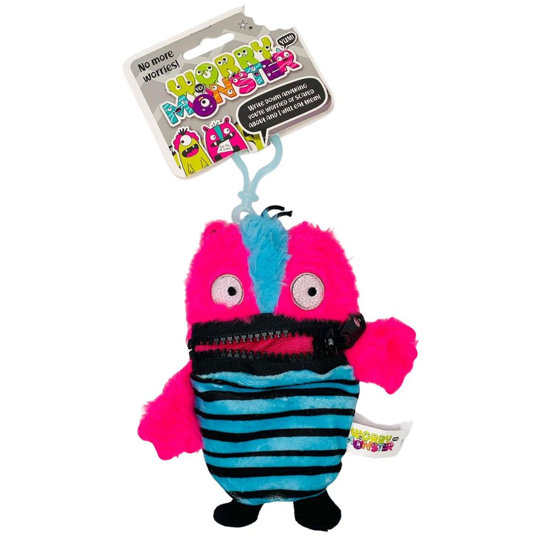 Worry Monster Plush Backpack Clippable: Pink and Blue