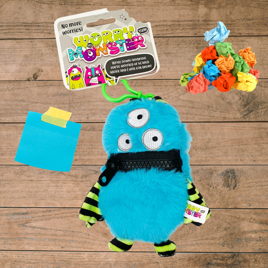 Worry Monster Plush Backpack Clippable: Blue and Green