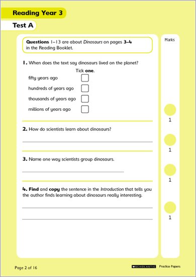 National Curriculum SATs Tests: Reading (Year 3)